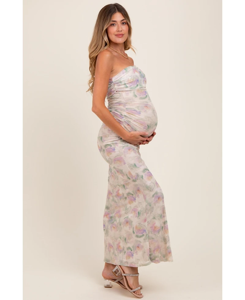 Pinkblush Maternity Cream One Shoulder Ruched Maxi Dress