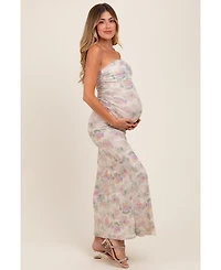 Pinkblush Maternity Cream One Shoulder Ruched Maxi Dress