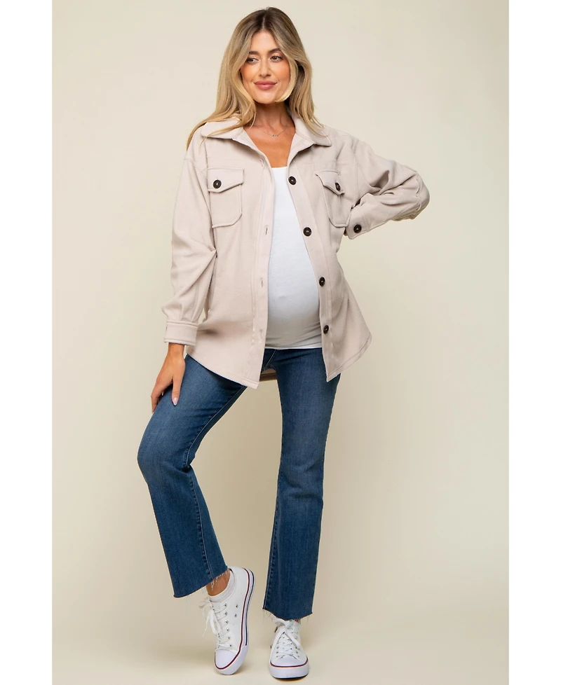 Pinkblush Maternity Beige Fleece Double Front Pocket Jacket