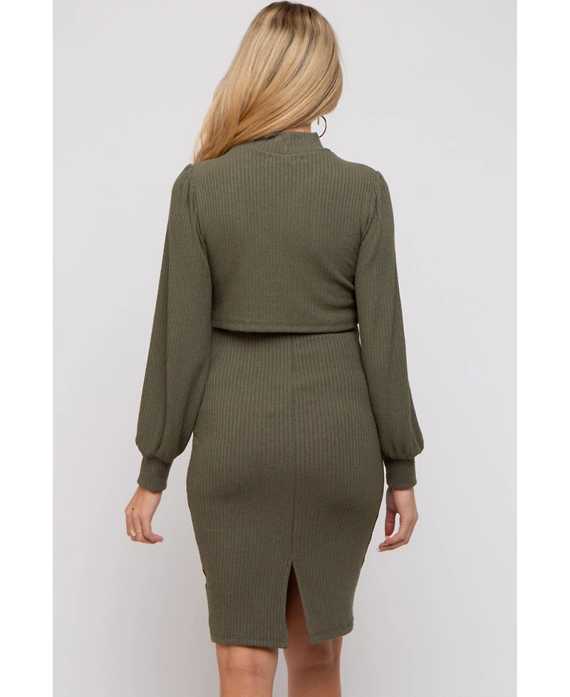 Pinkblush Maternity Olive Rib Knit Mock Neck Nursing Dress