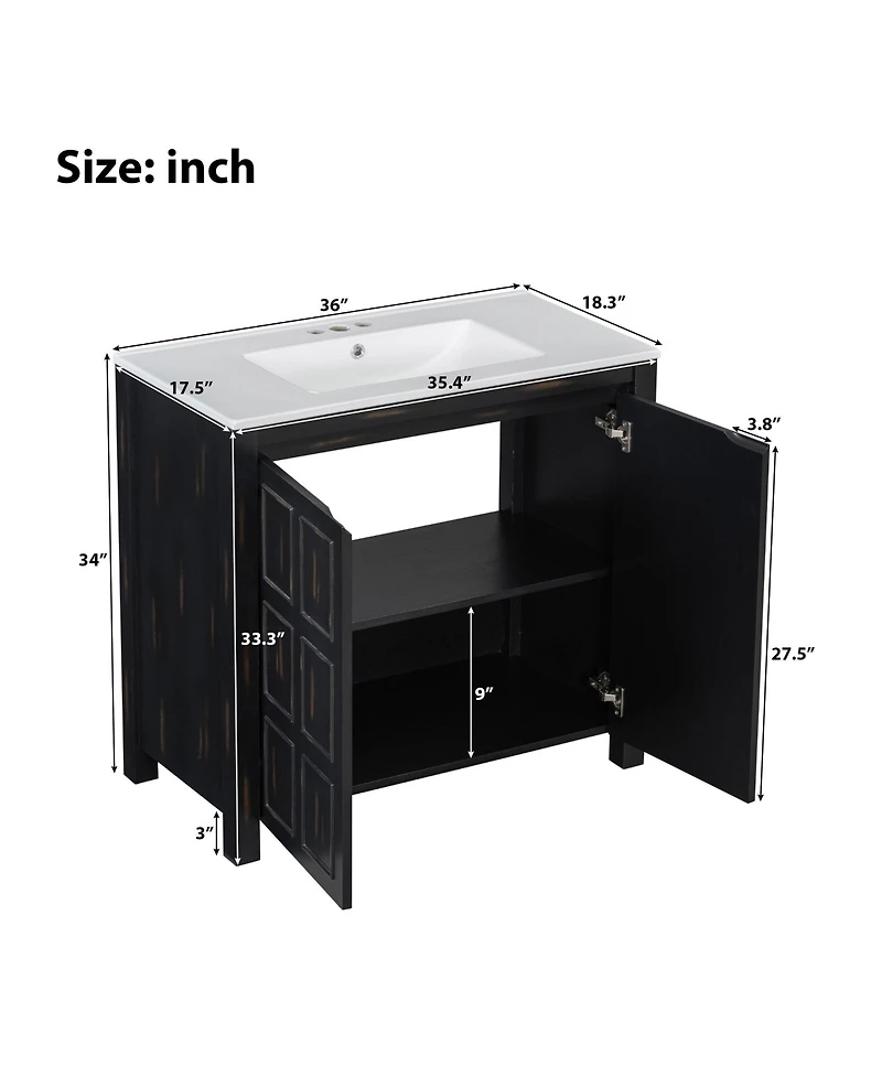 Casainc 36" Bathroom Vanity Organizer with Ceramic Sink and Storage Cabinet Set