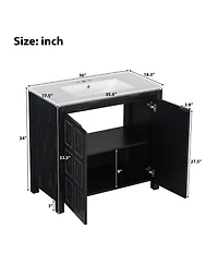 Casainc 36" Bathroom Vanity Organizer with Ceramic Sink and Storage Cabinet Set