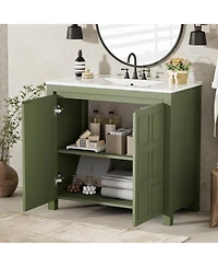 Casainc 36" Bathroom Vanity Organizer with Ceramic Sink and Storage Cabinet Set