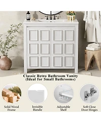 Casainc 36" Bathroom Vanity Organizer with Ceramic Sink and Storage Cabinet Set
