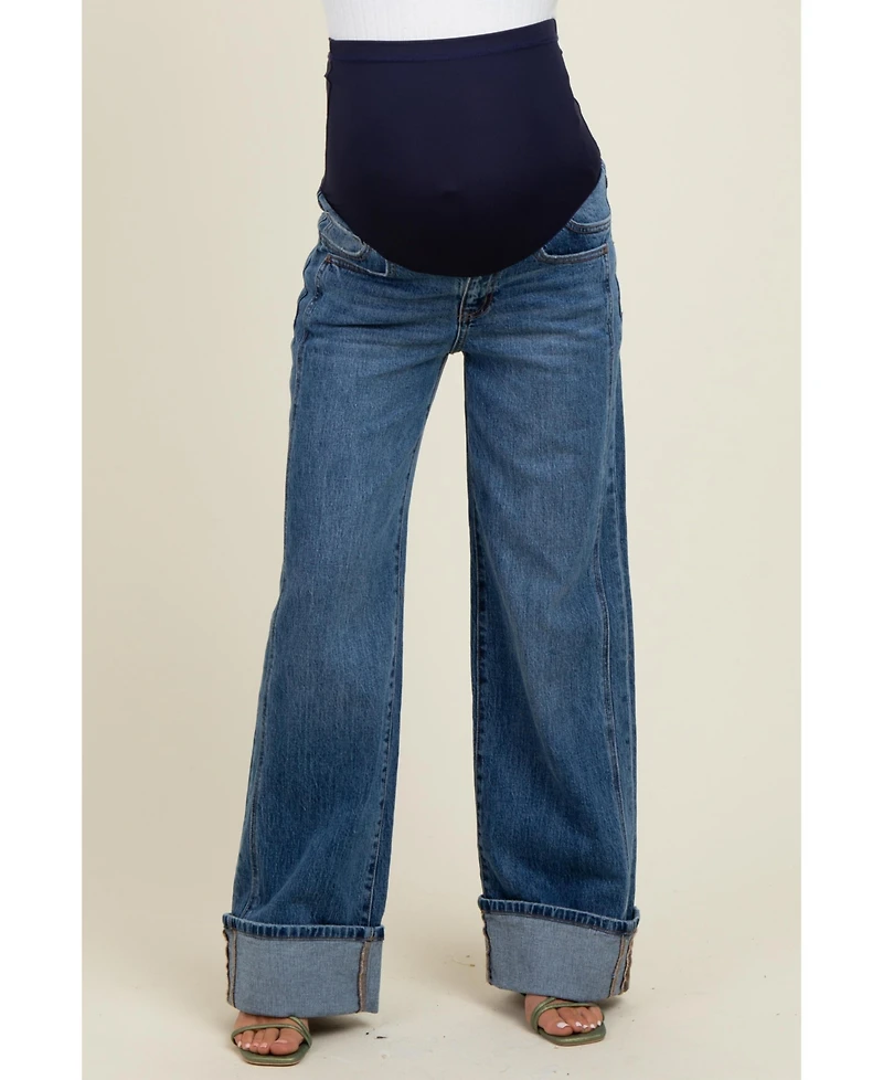 Pinkblush Maternity Navy Blue Cuffed Hem Baggy Wide Leg Jeans