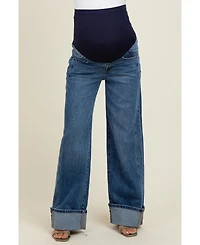Pinkblush Maternity Navy Blue Cuffed Hem Baggy Wide Leg Jeans