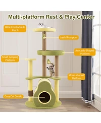 Gymax Avocado Cat Tree Multi-level Cat Tower w/ Private Condo Cat Self-grooming Brush