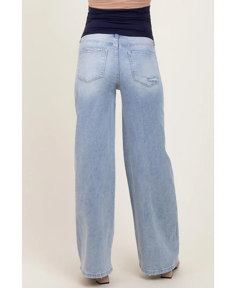 Pinkblush Maternity Light Blue Lightly Distressed Wide Leg Jeans