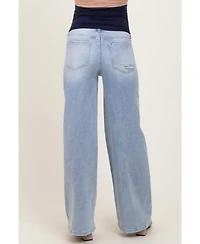 Pinkblush Maternity Light Blue Lightly Distressed Wide Leg Jeans
