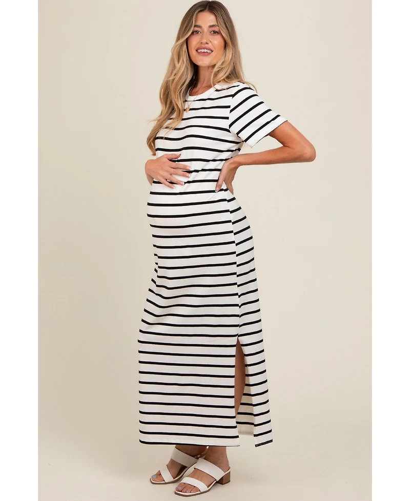 Pinkblush Maternity White Striped Side Slit Maxi Dress