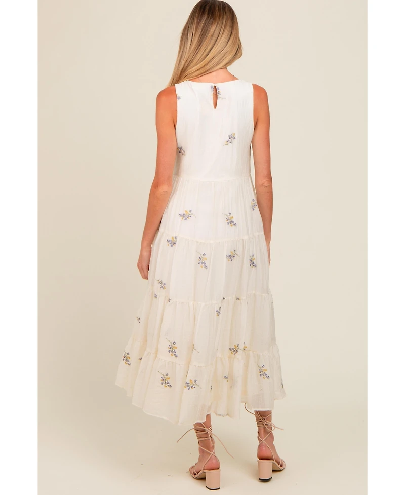Pinkblush Maternity Lavender Ditsy Floral Embroidered V Neck Tiered Dress