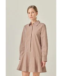 English Factory Women's Stripe Collar Flared Skirt Dress