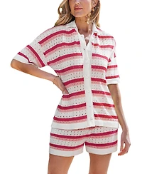Cupshe Women's Striped Knit Button Down Matching Set