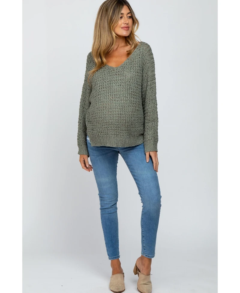 Pinkblush Maternity Olive V-Neck Side Slit Thick Knit Sweater