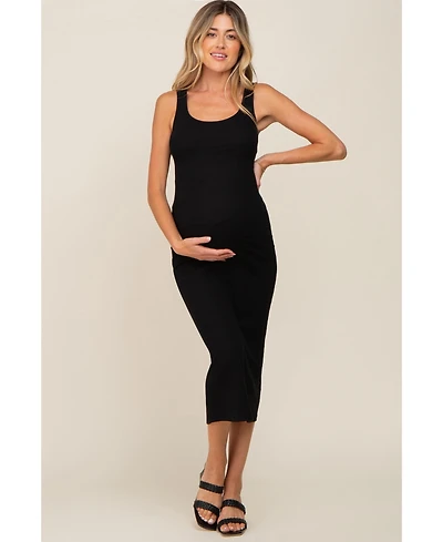 Pinkblush Maternity Black Ribbed Basic Maxi Dress