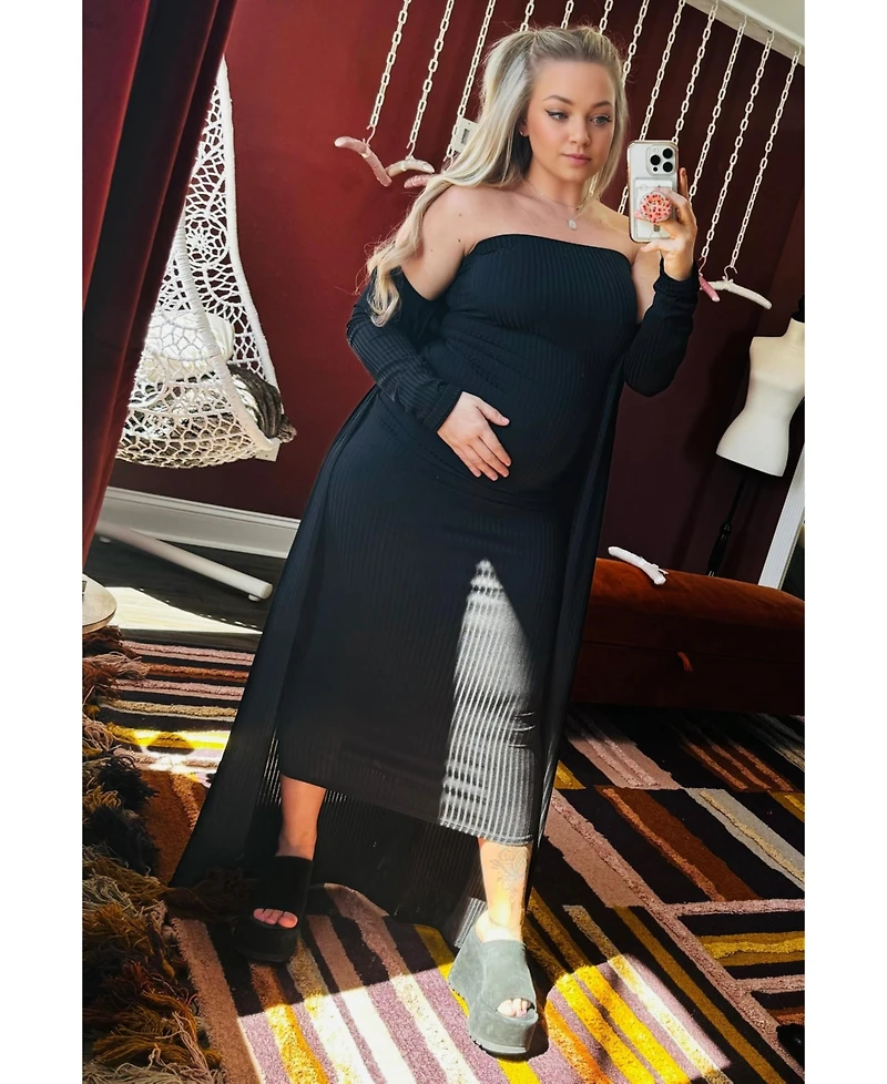 Pinkblush Maternity Light Blue Ribbed Sleeveless Dress Cardigan Set