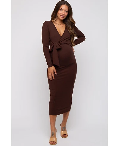 Pinkblush Forest Green Ribbed Long Sleeve Maternity Wrap Dress