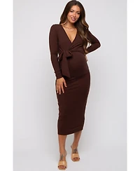 Pinkblush Forest Green Ribbed Long Sleeve Maternity Wrap Dress