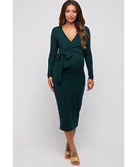 Pinkblush Forest Green Ribbed Long Sleeve Maternity Wrap Dress
