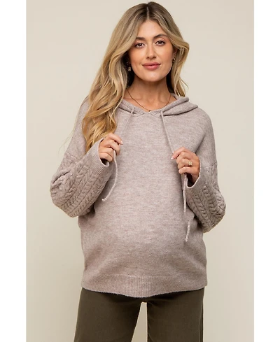 Pinkblush Maternity Taupe Mixed Knit Hooded Sweater