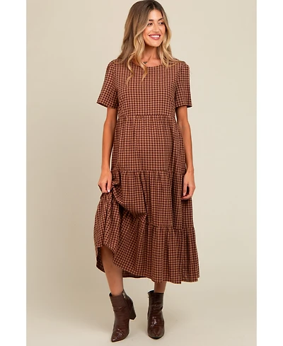 Pinkblush Maternity Black Gingham Tiered Midi Dress