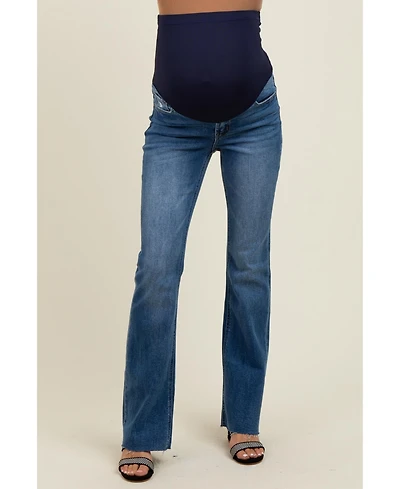 Pinkblush Maternity Navy Blue Distressed Raw Hem Bootcut Jeans