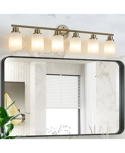 Streamdale Furniture 6-Light Golden Bathroom Vanity Light Fixture, Frosted Glass Shades, Modern Wall Mounted Lighting (No Bulbs)