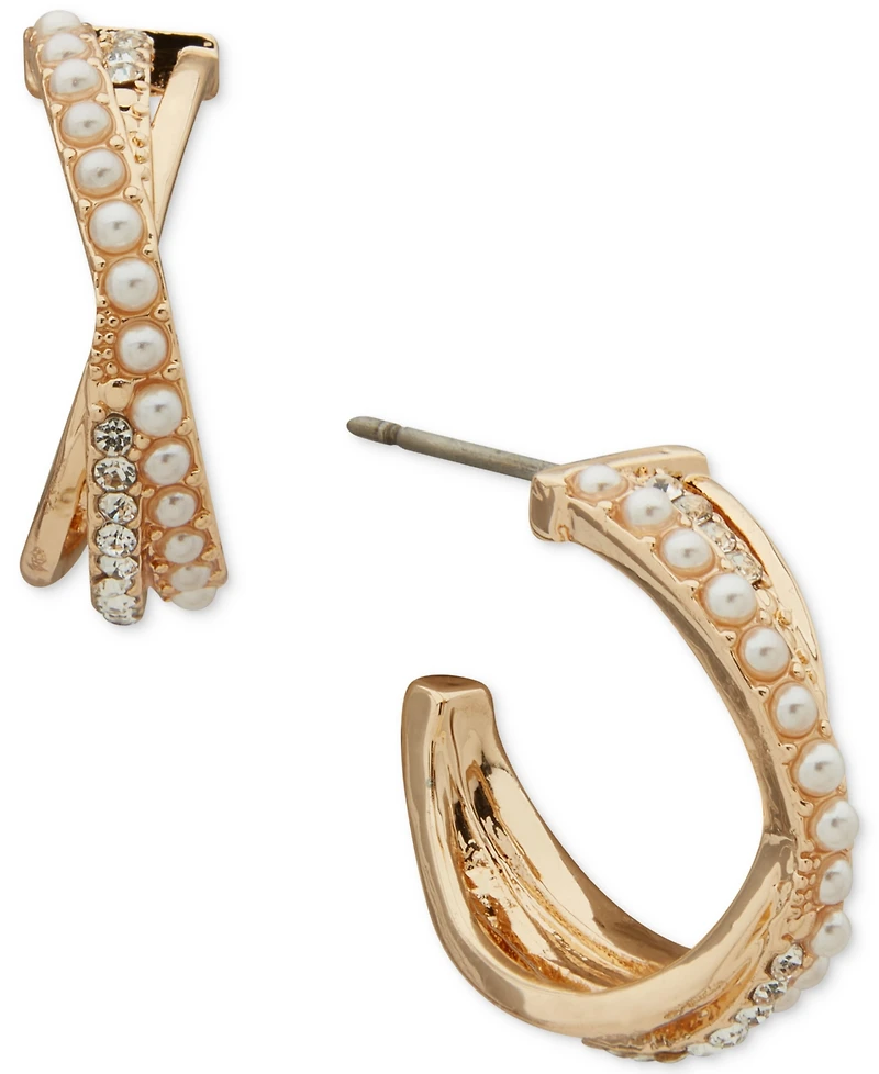 Anne Klein Imitation Pearl Criss-Cross Hoop Earrings
