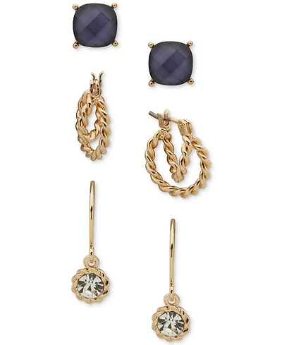 Anne Klein Multi-Stone 3-Pc. Roped & Stone Trio Earrings Set