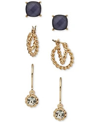 Anne Klein Multi-Stone 3-Pc. Roped & Stone Trio Earrings Set
