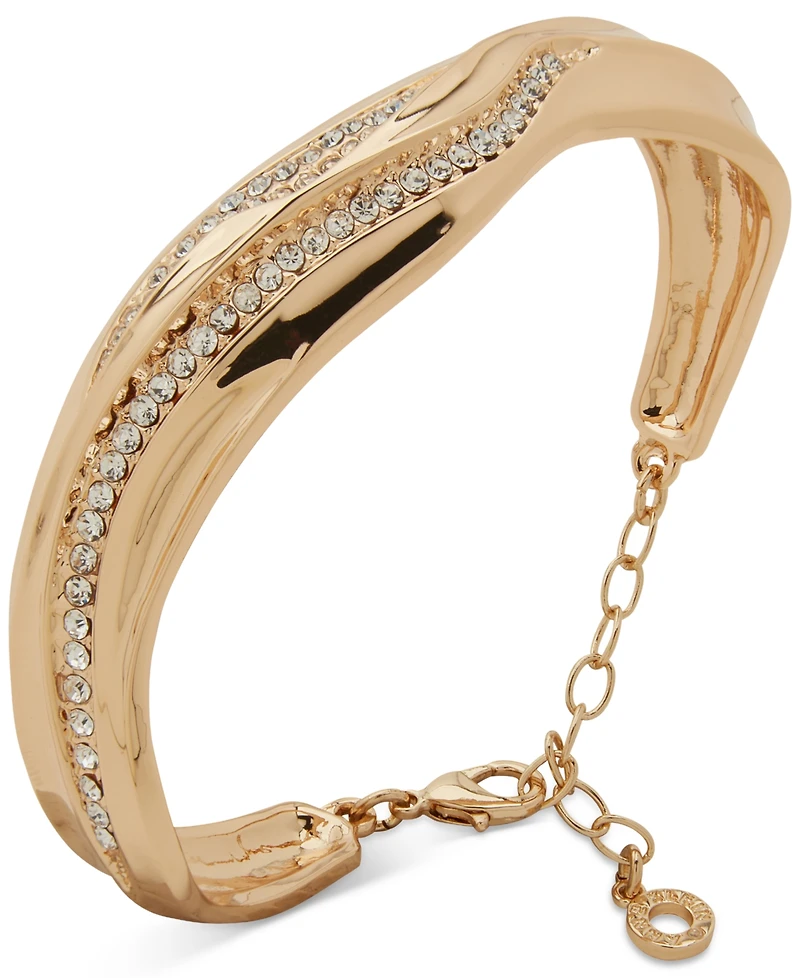 Anne Klein Glass Stones Gold-Tone Wavy Cuff Bracelet