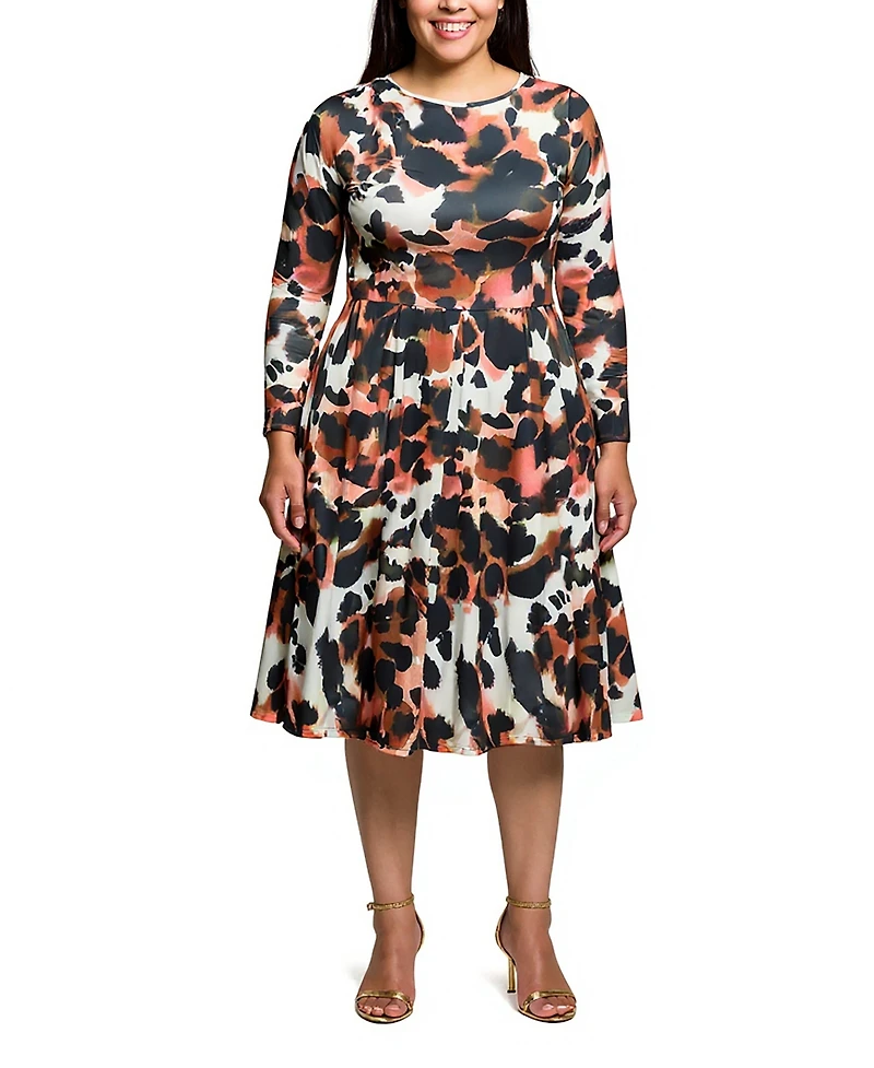 24seven Comfort Apparel Plus Long Sleeve Midi Dress
