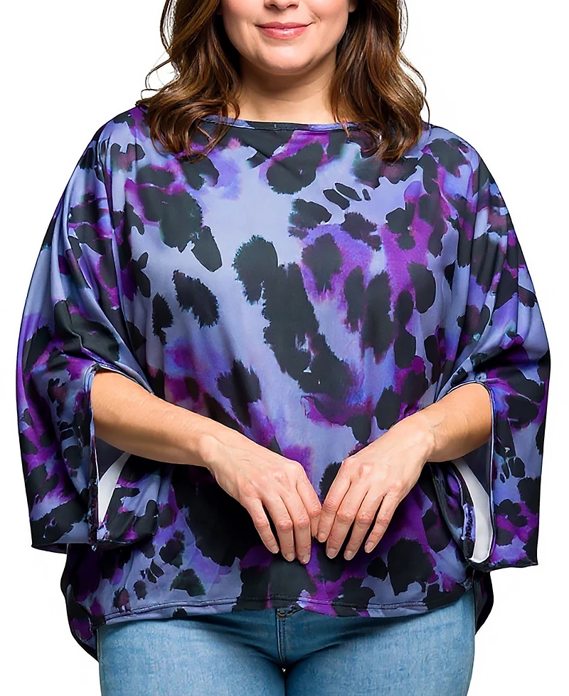24seven Comfort Apparel Plus Purple Animal Print Dolman Sleeve Top
