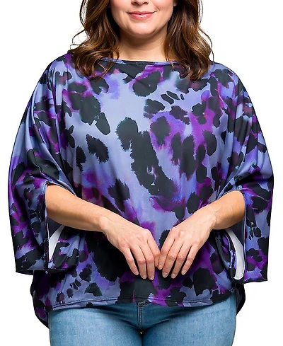 24seven Comfort Apparel Plus Purple Animal Print Dolman Sleeve Top