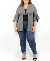 24seven Comfort Apparel Plus Tie Front Bell Sleeve Cardigan Jacket