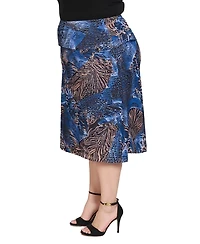 24seven Comfort Apparel Plus Blue Animal Print Midi Skirts