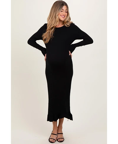 Pinkblush Black Ribbed Knit Bow Back Maternity Maxi Dress