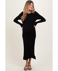 Pinkblush Black Ribbed Knit Bow Back Maternity Maxi Dress
