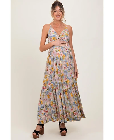Pinkblush Maternity Mint Green Floral Twist Front Cutout Maxi Dress