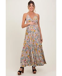 Pinkblush Maternity Mint Green Floral Twist Front Cutout Maxi Dress
