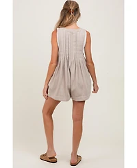 Pinkblush Maternity Deep V-Neck Pleated Front Tie Sleeveless Romper