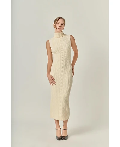 English Factory Women's Cable Knit Mock Neck Midi Dress