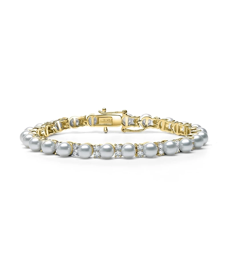 Sterling Silver with Clear Cubic Zirconia & White Pearl Tennis Bracelet Gold Plated or 14K