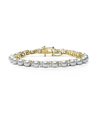 Sterling Silver with Clear Cubic Zirconia & White Pearl Tennis Bracelet Gold Plated or 14K