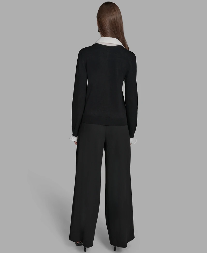 Bcbg Women's Long Sleeve with Embroidered Bib Sweater