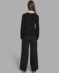 Bcbg Women's Long Sleeve with Embroidered Bib Sweater