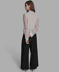 Bcbg Women's Long Sleeve Lace with Rhinestone Top