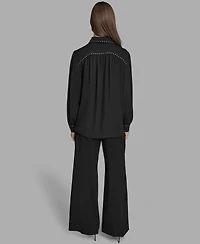 Bcbg Women's Long Sleeve Embellish Trim Top