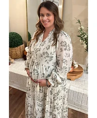 Pinkblush Maternity Olive Floral Button Front Tiered Long Sleeve Maxi Dress