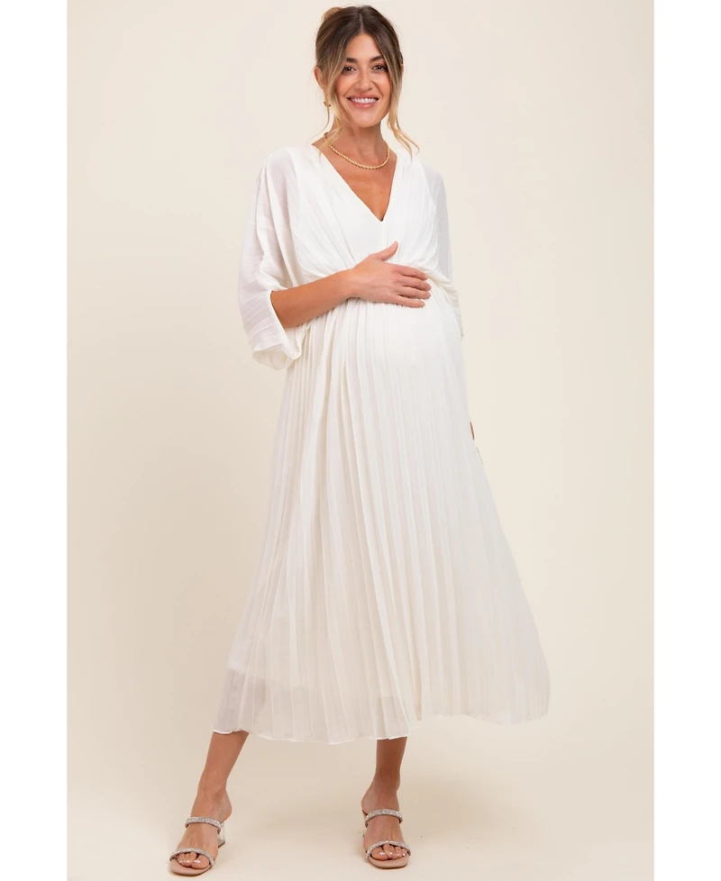 Pinkblush Maternity Blue Pleated V Neck Maxi Dress